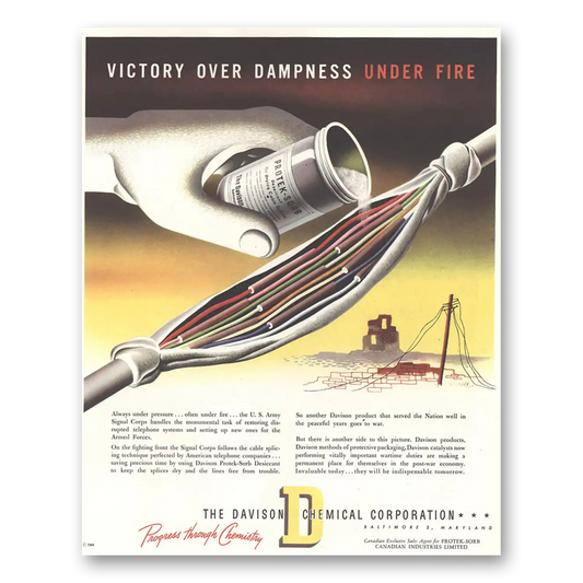 1944 Davison Chemical Victory Over Dampness Under Fire Vintage Magazine Print Ad