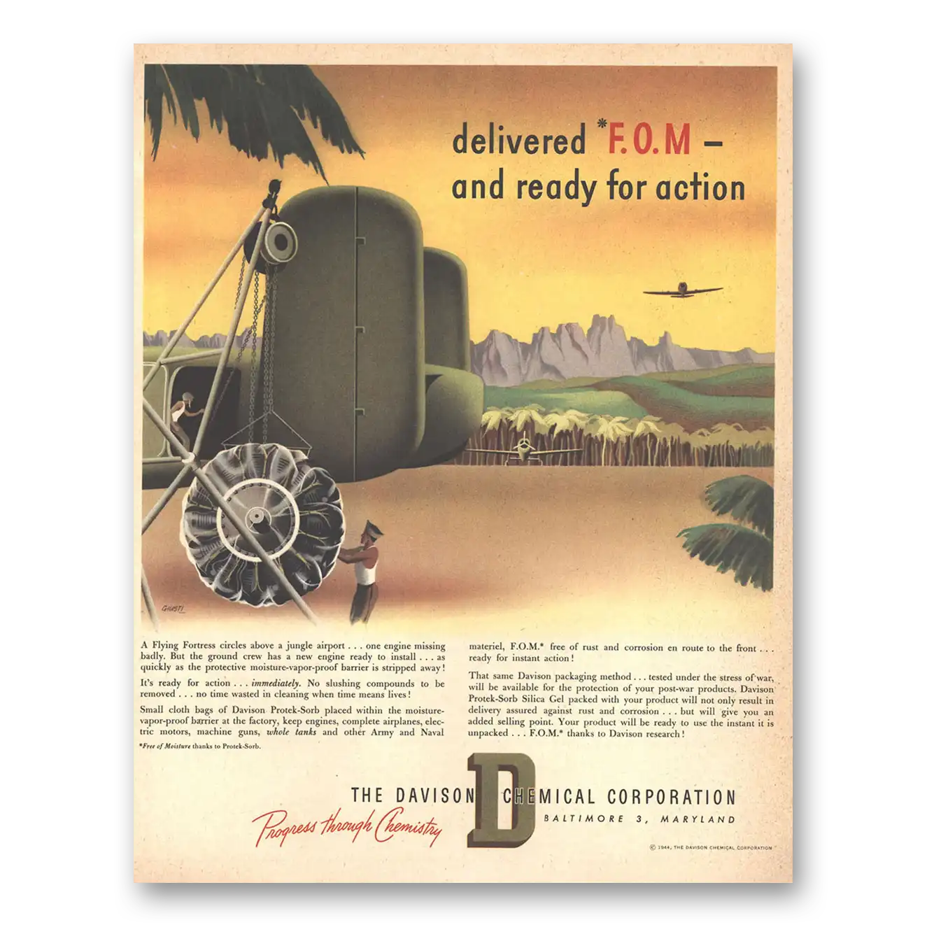 1944 Davison Chemical Delivered FOM and Ready for Action Vintage Magazine Print Ad