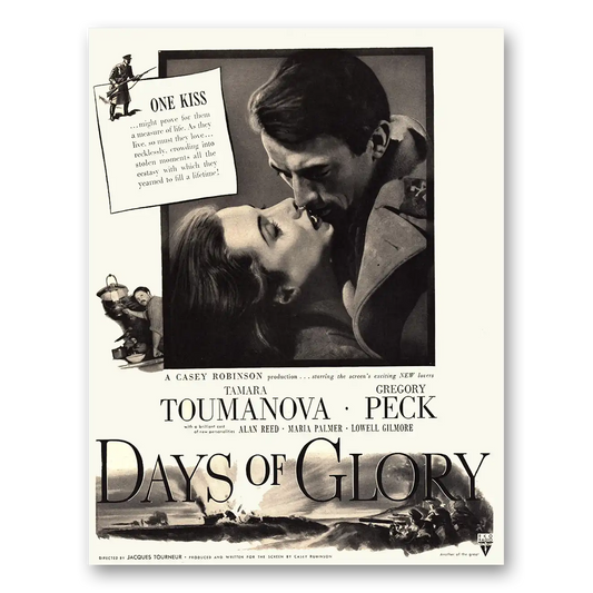 1944 Days of Glory Movie Promo Tamara Taumanova and Gregory Peck Vintage Magazine Print Ad