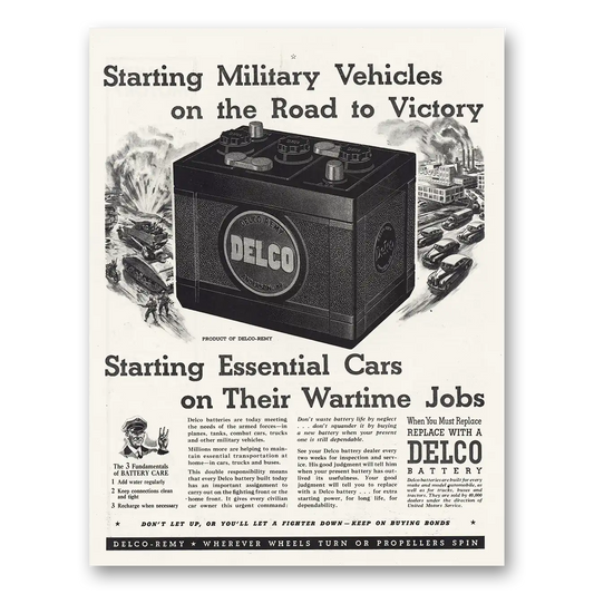 1944 Delco Starting Military Vehicles Vintage Magazine Print Ad