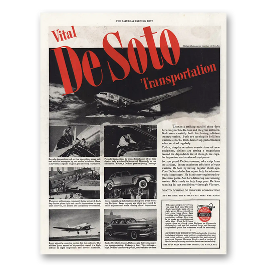 1944 DeSoto Vital Transportation Vintage Magazine Print Ad