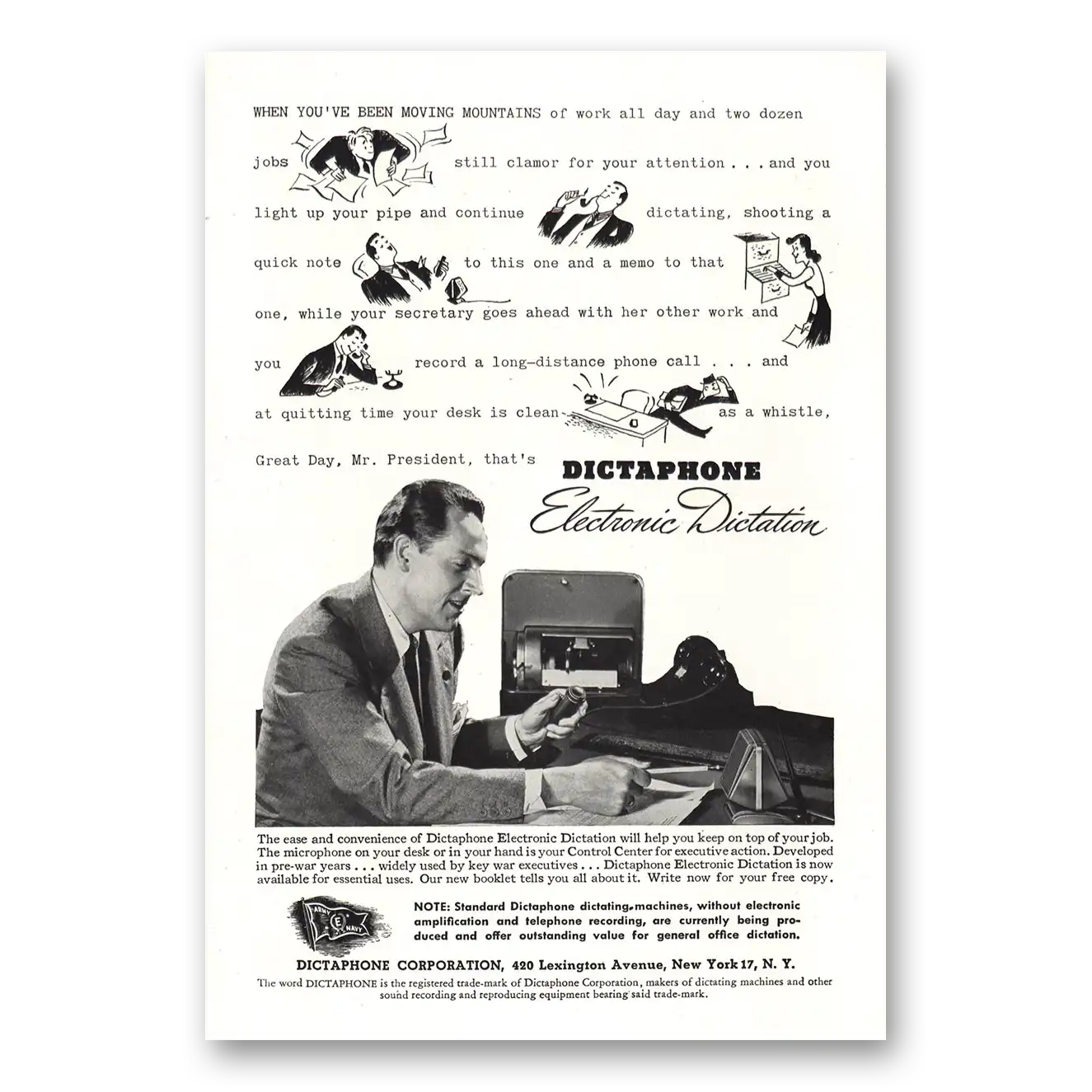 1944 Dictaphone Electronic Dictation Moving Mountains Vintage Magazine Print Ad