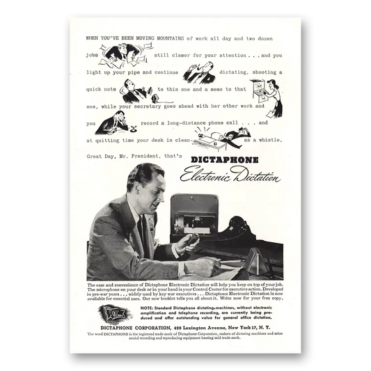 1944 Dictaphone Electronic Dictation Moving Mountains Vintage Magazine Print Ad