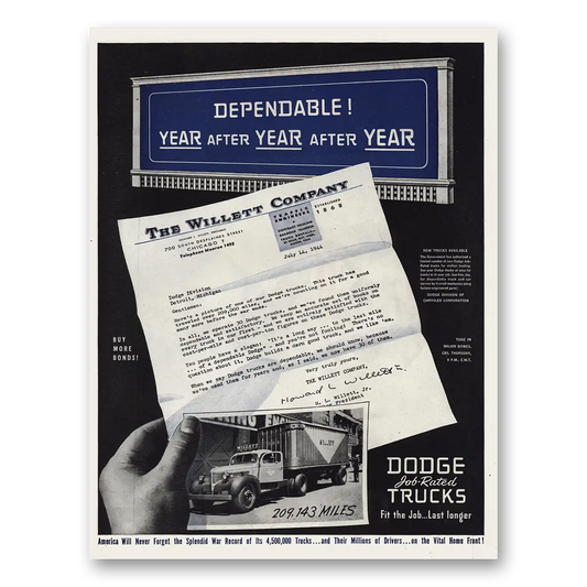 1944 Dodge Trucks Willett Company Vintage Magazine Print Ad