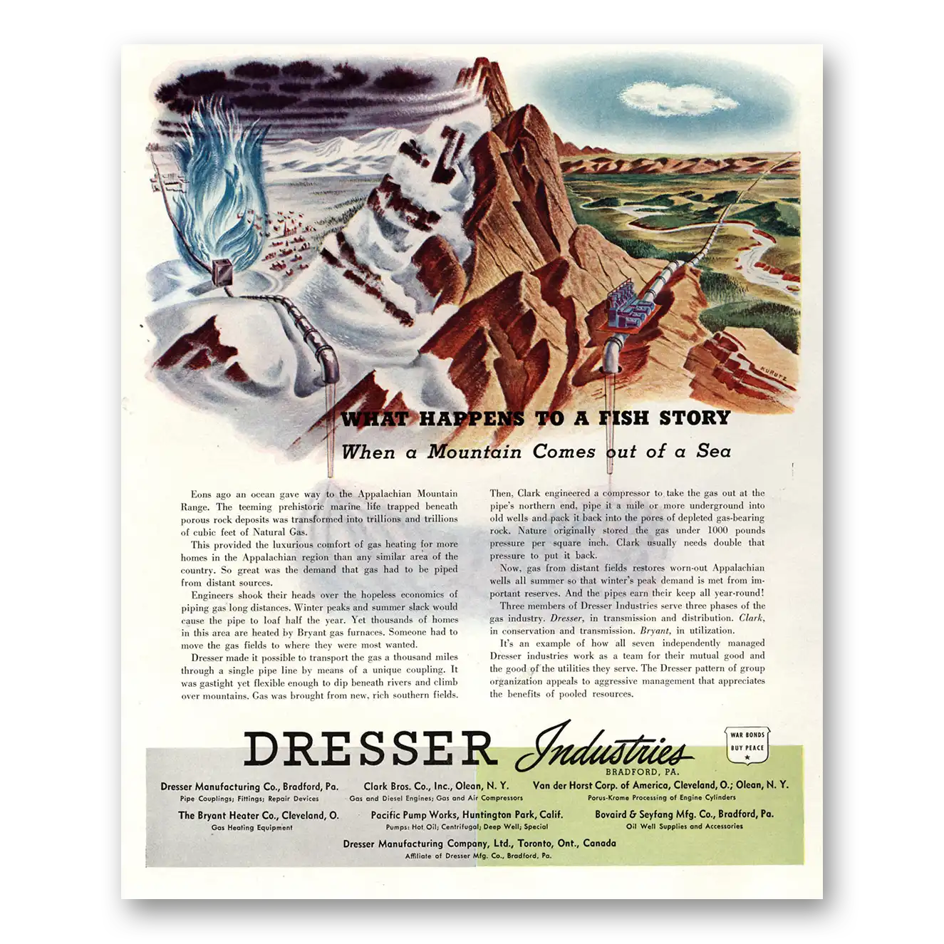 1944 Dresser Industries What Happens to a Fish Story Vintage Magazine Print Ad