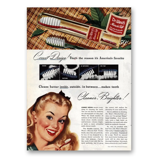 1946 Dr Wests Toothbrush Correct Design Vintage Magazine Print Ad