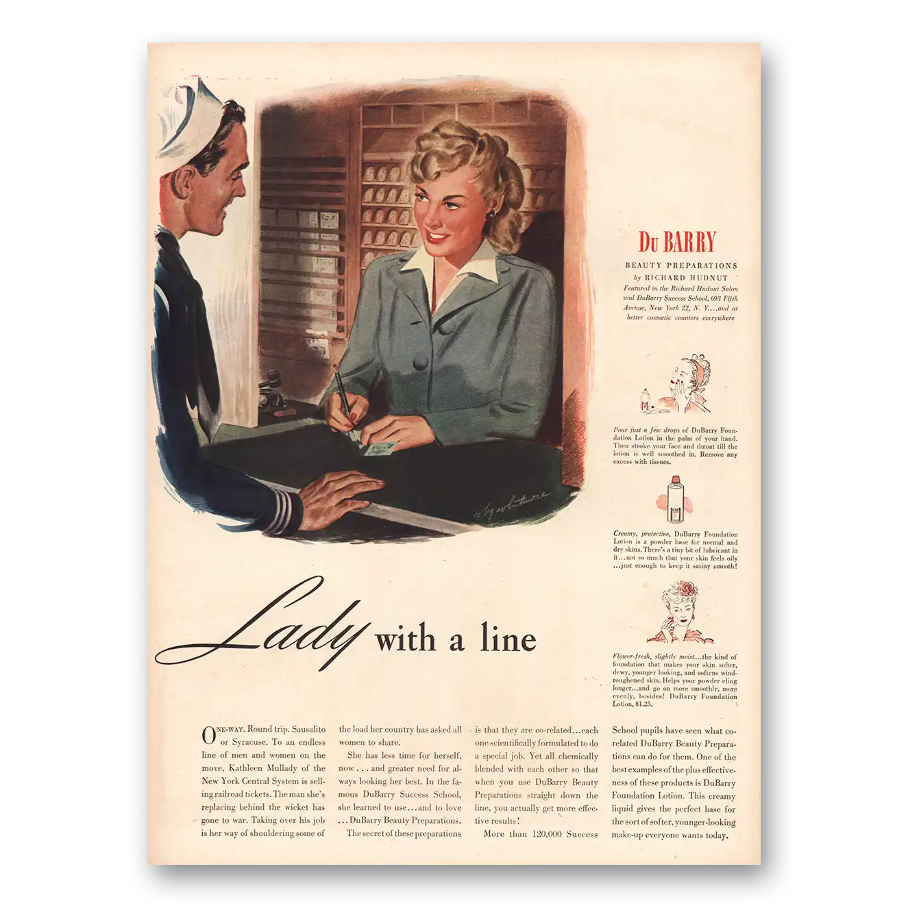 1944 DuBarry Beauty Lady With a Line Vintage Magazine Print Ad