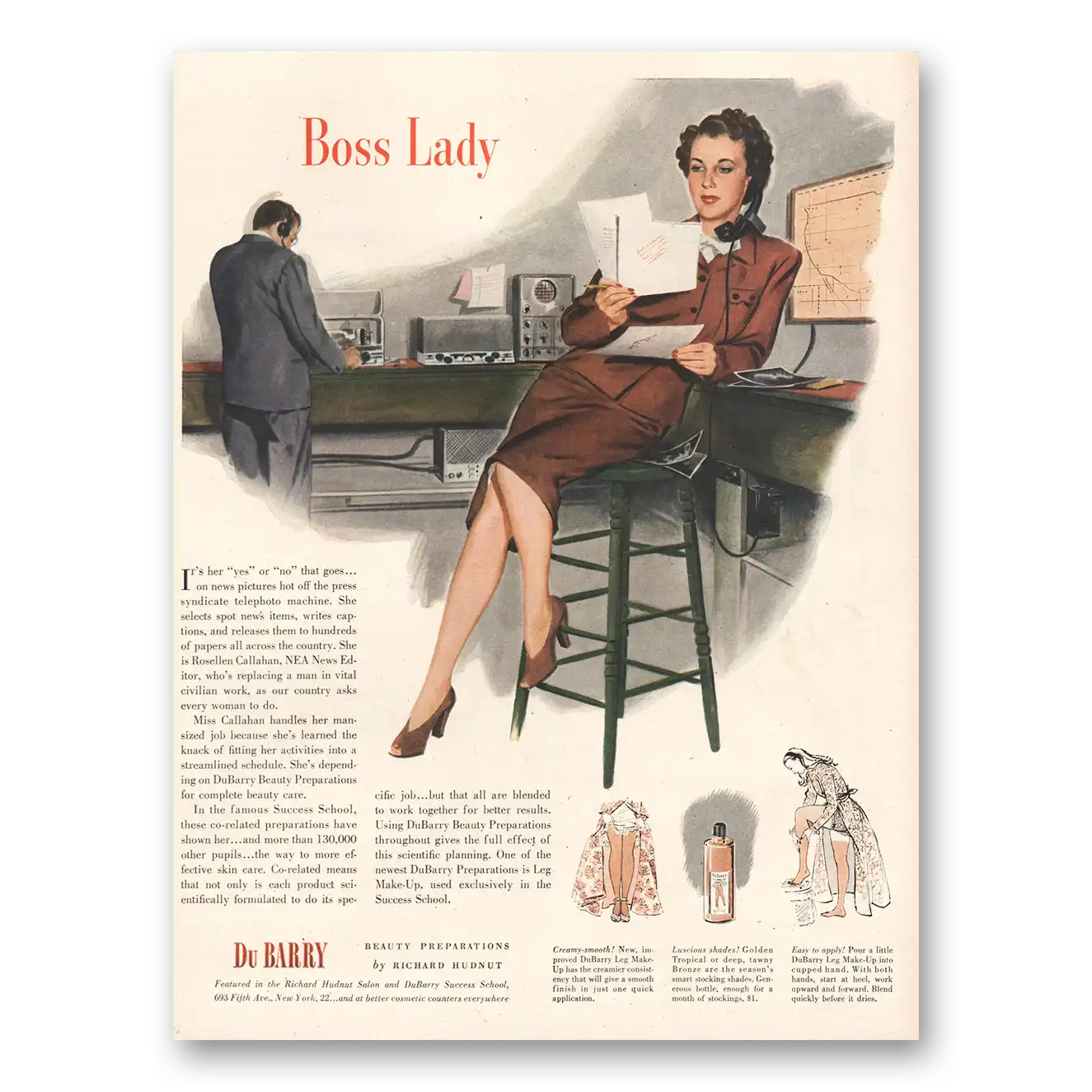 1944 DuBarry Beauty Boss Lady Vintage Magazine Print Ad