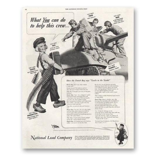 1944 Dutch Boy Paint Tanks to the Yanks Vintage Magazine Print Ad