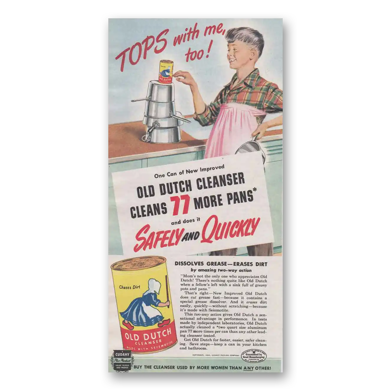 1944 Old Dutch Cleanser Tops With Me Vintage Magazine Print Ad