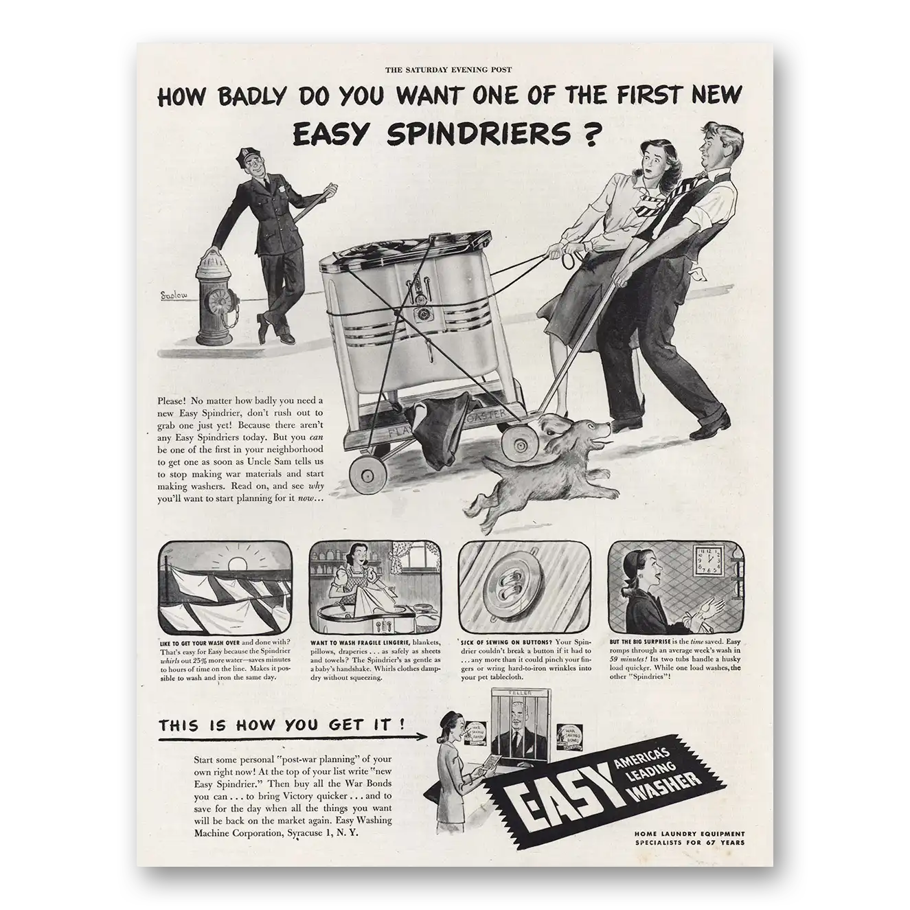 1944 Easy Washing Machine How Badly Do You Want One Vintage Magazine Print Ad