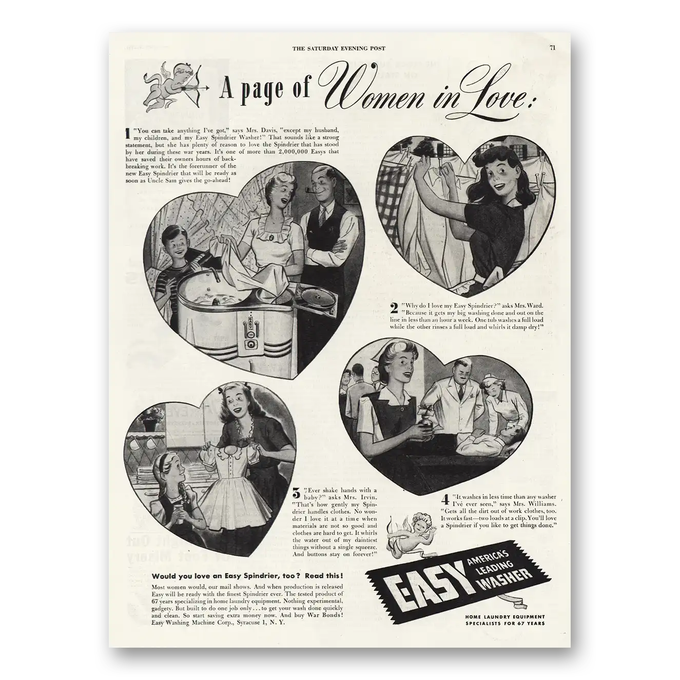 1944 Easy Washer Page of Women In Love Vintage Magazine Print Ad