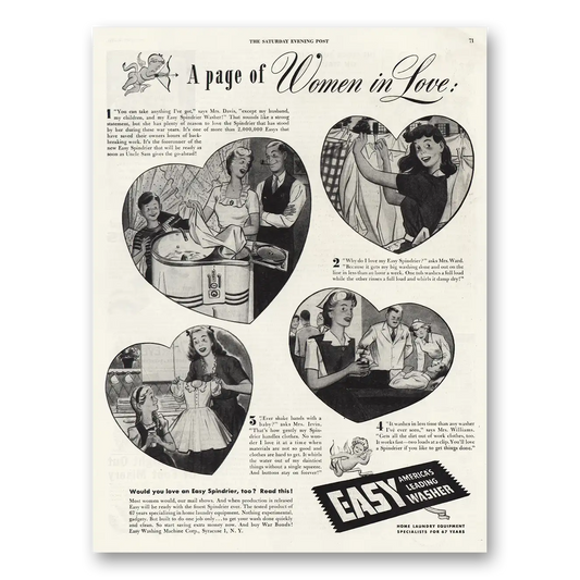 1944 Easy Washer Page of Women In Love Vintage Magazine Print Ad