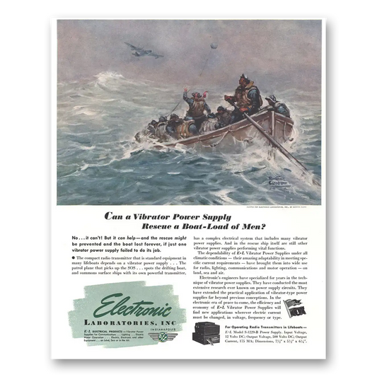 1944 Electronic Laboratories Rescue a Boat Load of Men Vintage Magazine Print Ad