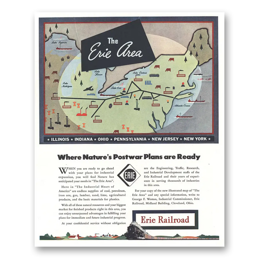 1944 Erie Railroad Natures Postwar Plans Vintage Magazine Print Ad