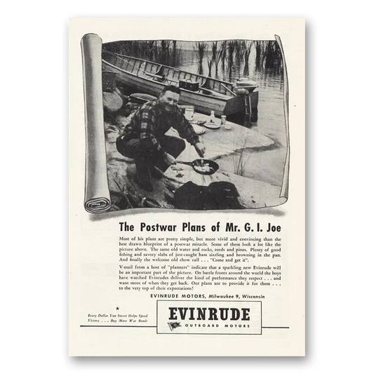 1944 Evinrude Postwar Plans of Mr GI Joe Vintage Magazine Print Ad