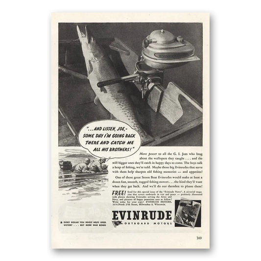 1944 Evinrude Going Back There and Catch Me All His Brothers Vintage Magazine Print Ad