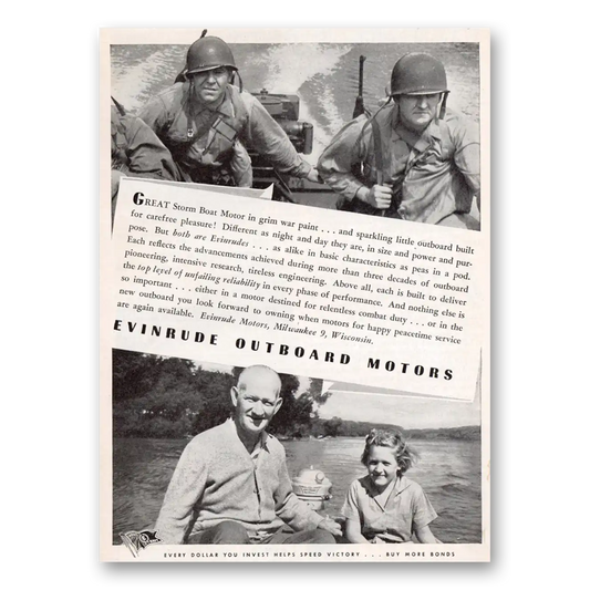 1944 Evinrude Outboard Motors Great Storm Boat Motor In Grim War Paint Vintage Magazine Print Ad