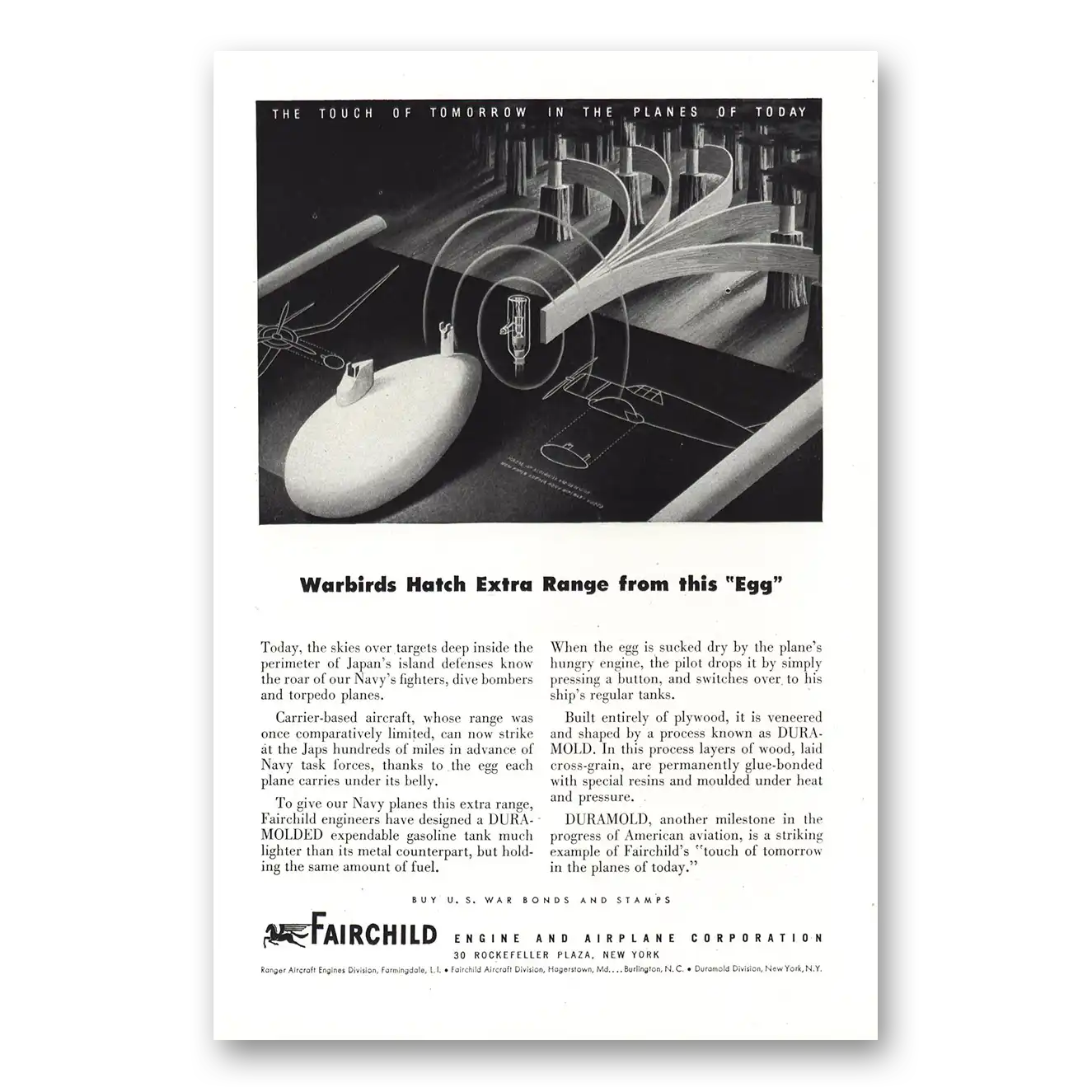 1944 Fairchild Engine Warbirds Hatch Extra Range Vintage Magazine Print Ad