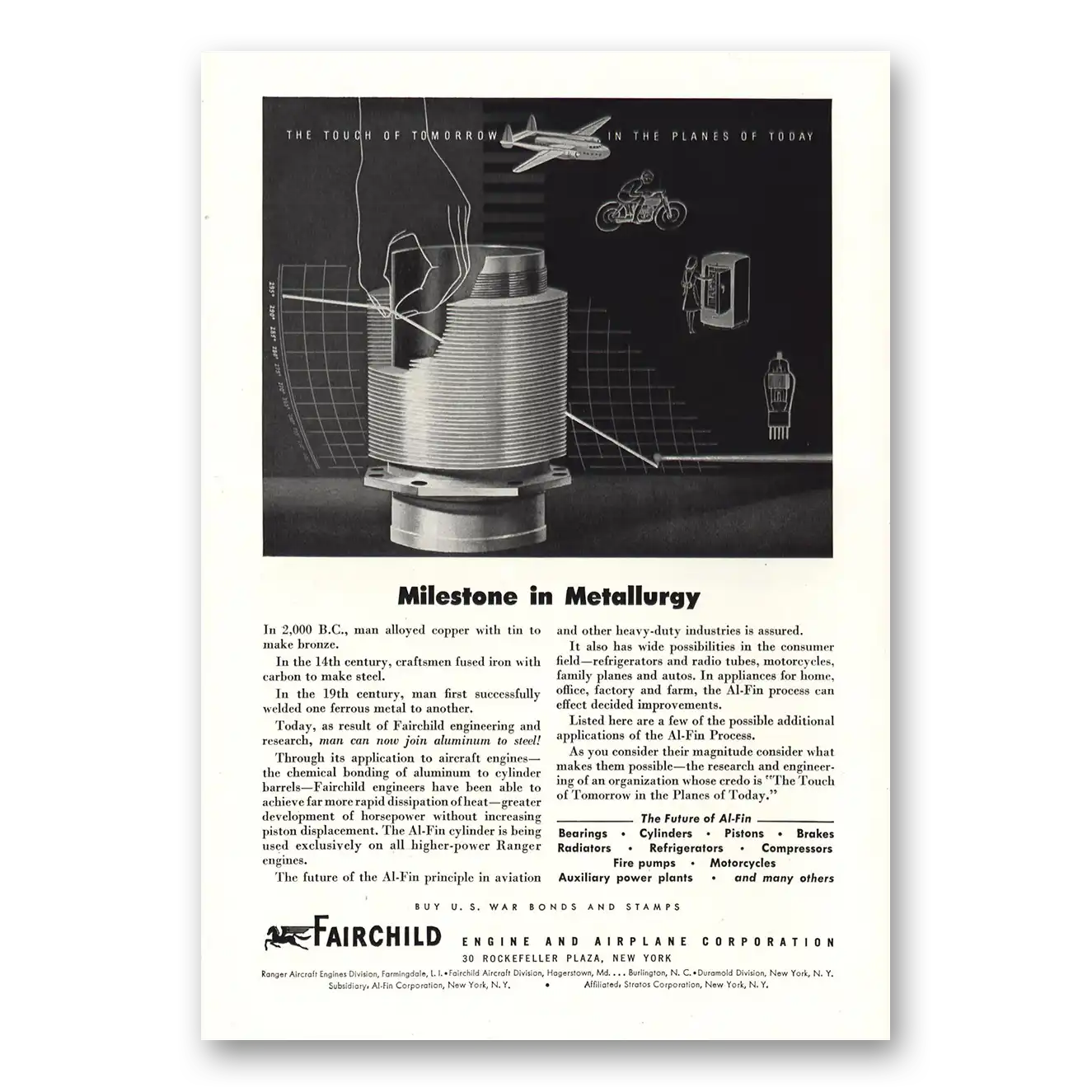 1944 Fairchild Engine Milestone in Metallurgy Vintage Magazine Print Ad