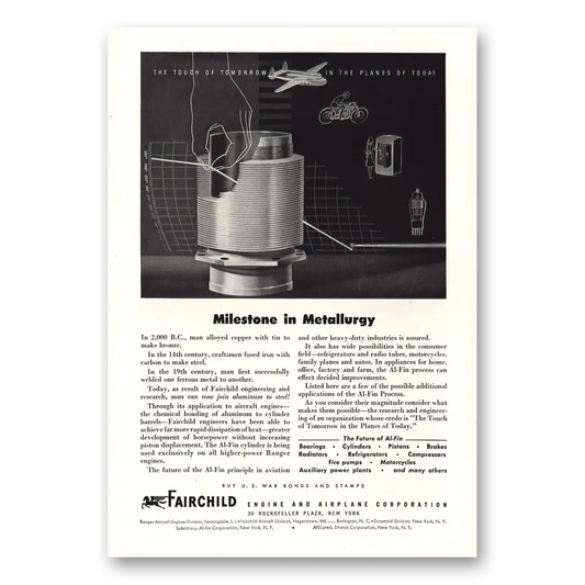 1944 Fairchild Engine Milestone in Metallurgy Vintage Magazine Print Ad