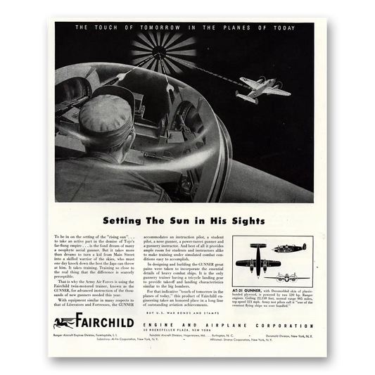 1944 Fairchild Engine Setting the Sun In His Sights Vintage Magazine Print Ad