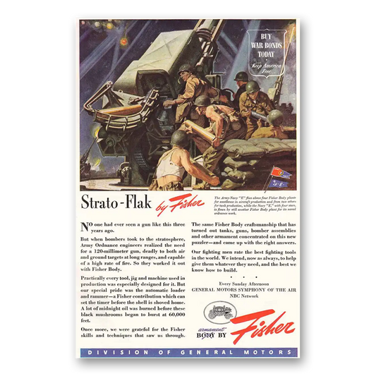 1944 Body by Fisher Strato Flak Vintage Magazine Print Ad