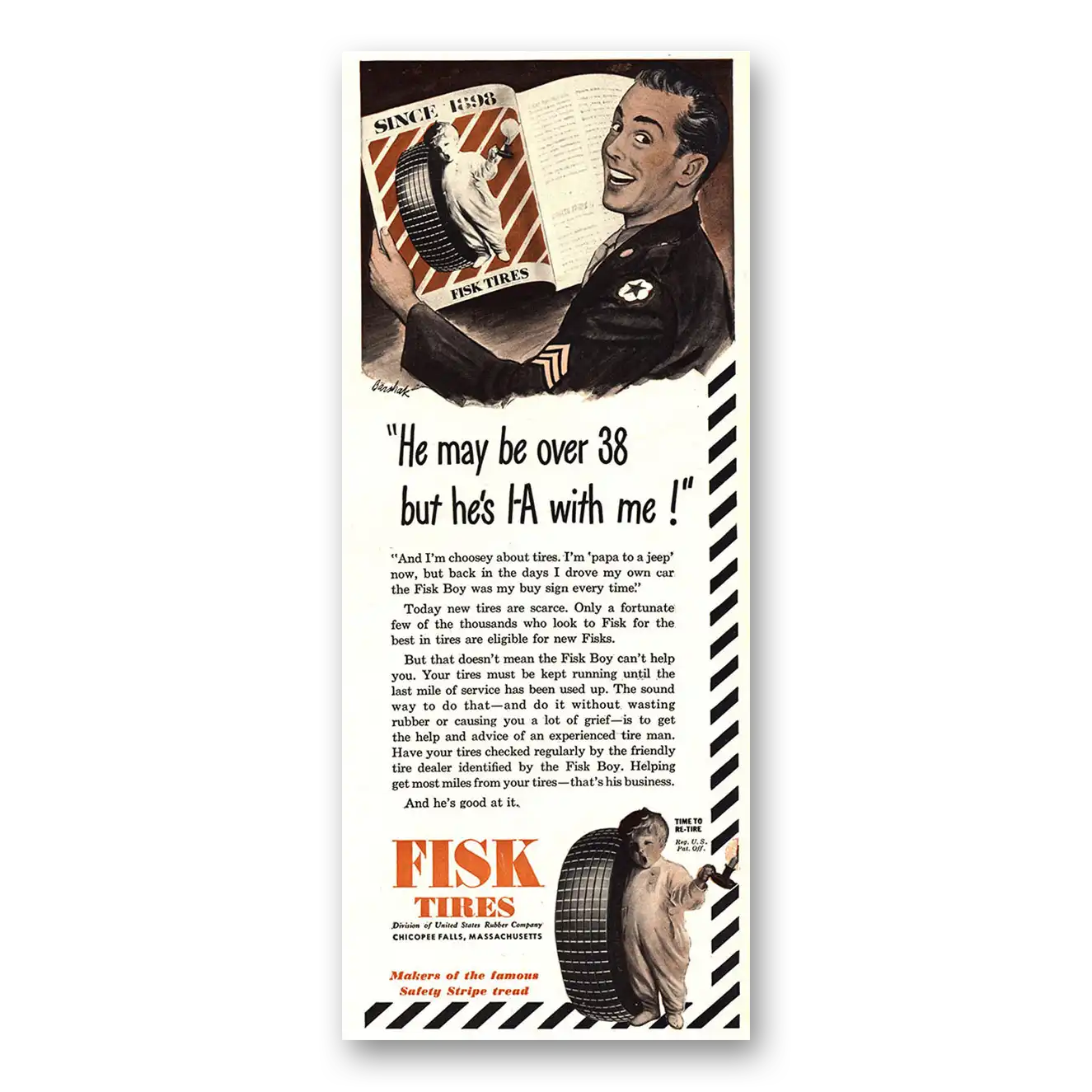 1944 Fisk Tires He May Be Over 38 Vintage Magazine Print Ad