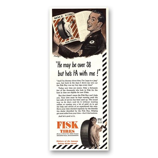 1944 Fisk Tires He May Be Over 38 Vintage Magazine Print Ad