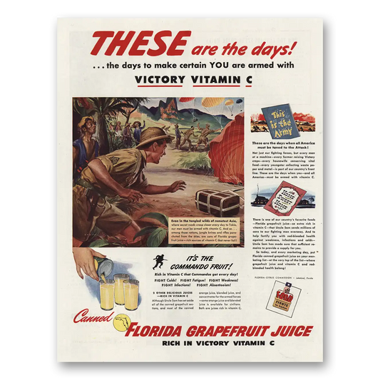 1944 Florida Grapefruit Juice Victory Vitamin C Vintage Magazine Print Ad