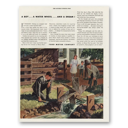 1944 Ford Motor Company Boy Water Wheel and a Dream Vintage Magazine Print Ad