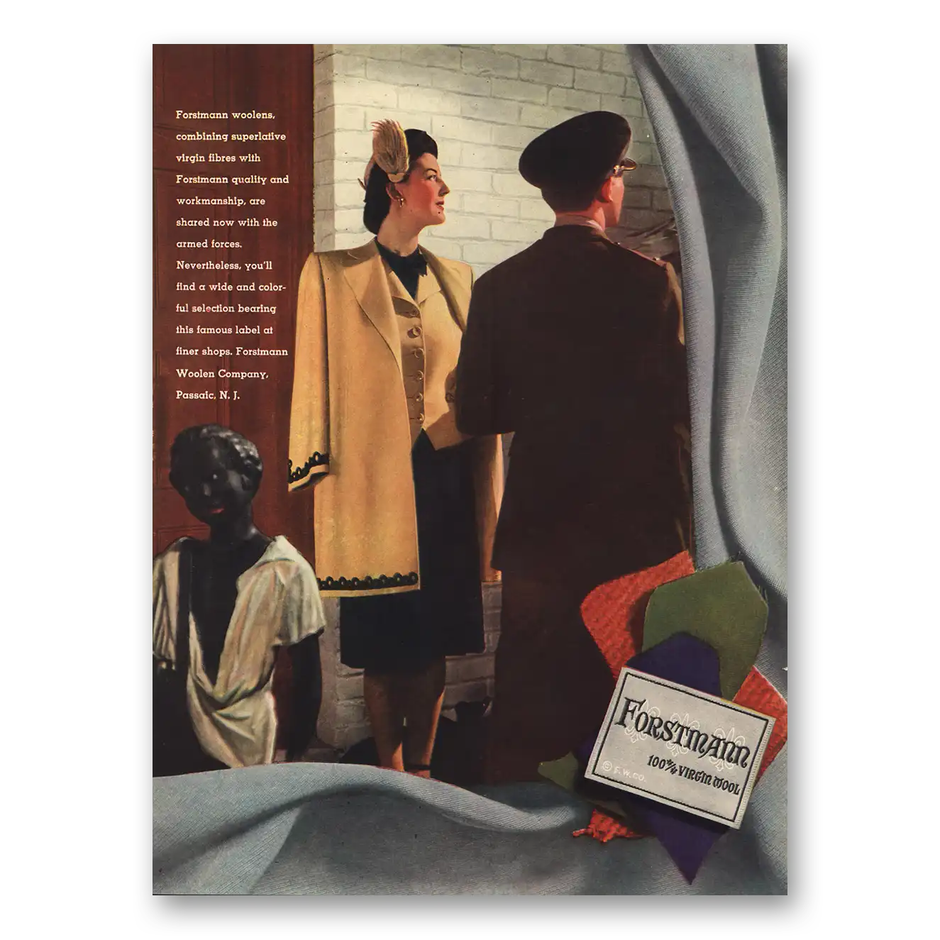 1944 Forstmann Wool Superlative Vintage Magazine Print Ad