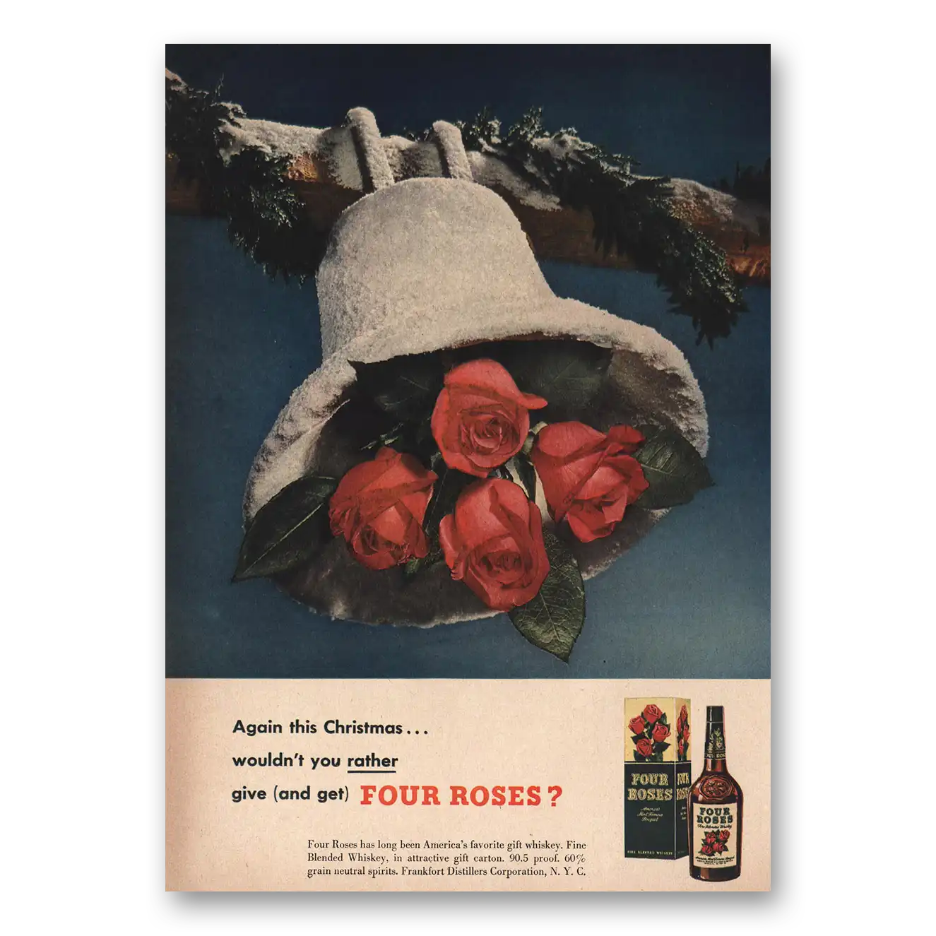 1944 Four Roses Again This Christmas Vintage Magazine Print Ad