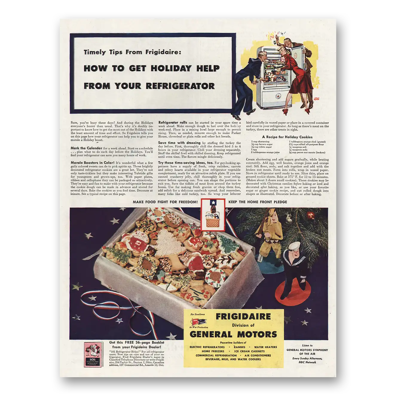 1944 Frigidaire Refrigerator How to Get Holiday Help Vintage Magazine Print Ad