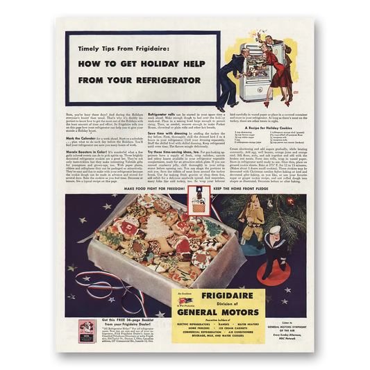 1944 Frigidaire Refrigerator How to Get Holiday Help Vintage Magazine Print Ad