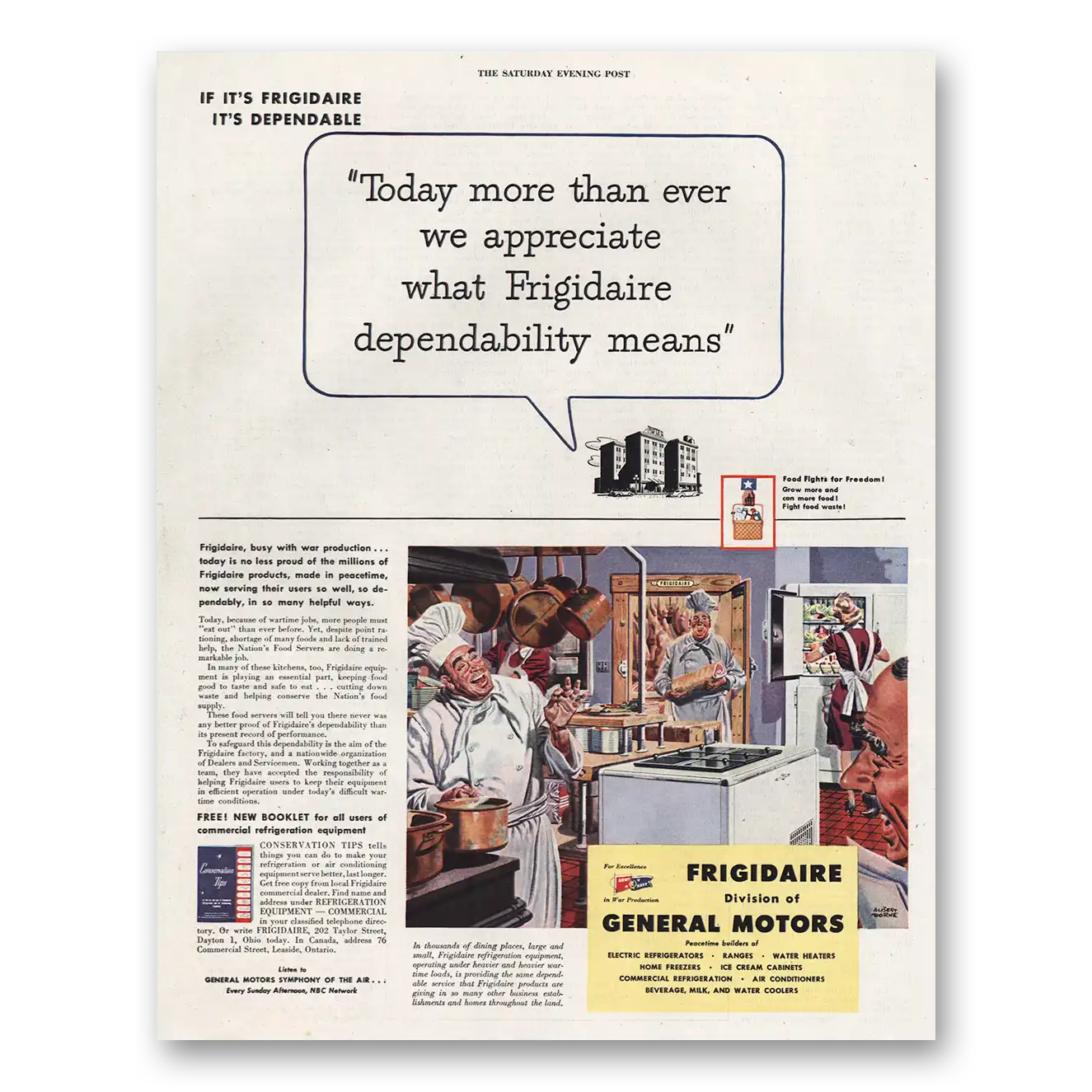 1944 Frigidaire Today More Than Ever We Appreciate What Dependability Means Vintage Magazine Print Ad