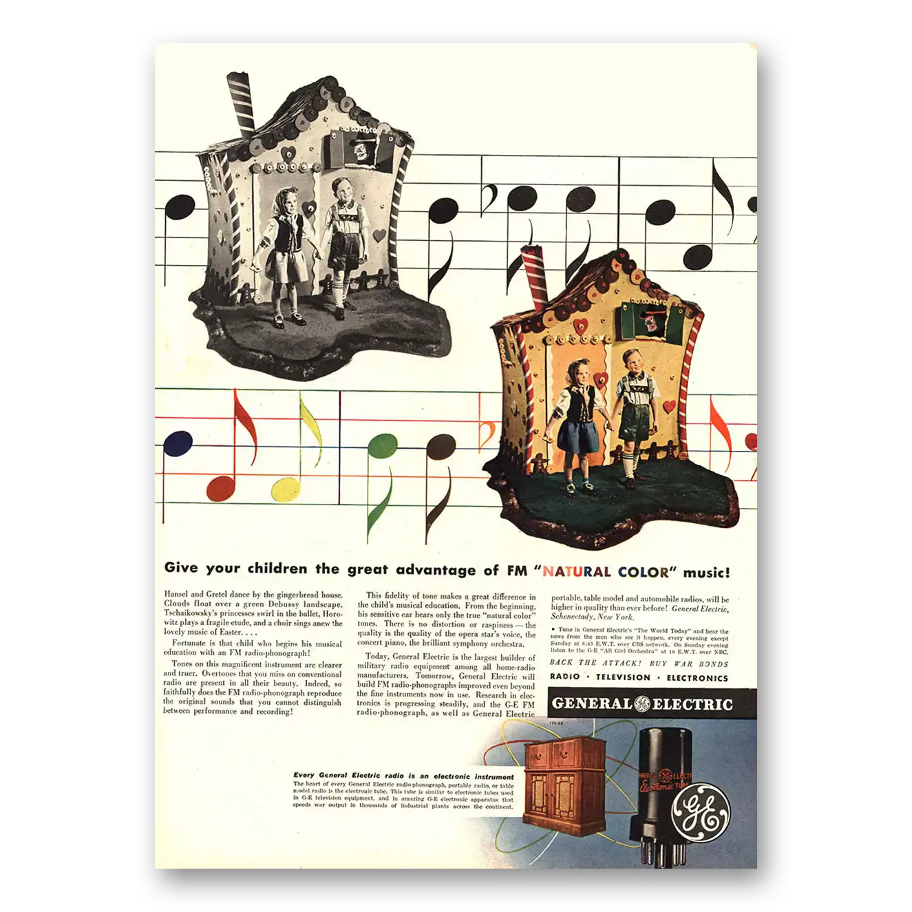 1944 General Electric Radio Hansel and Gretel Vintage Magazine Print Ad