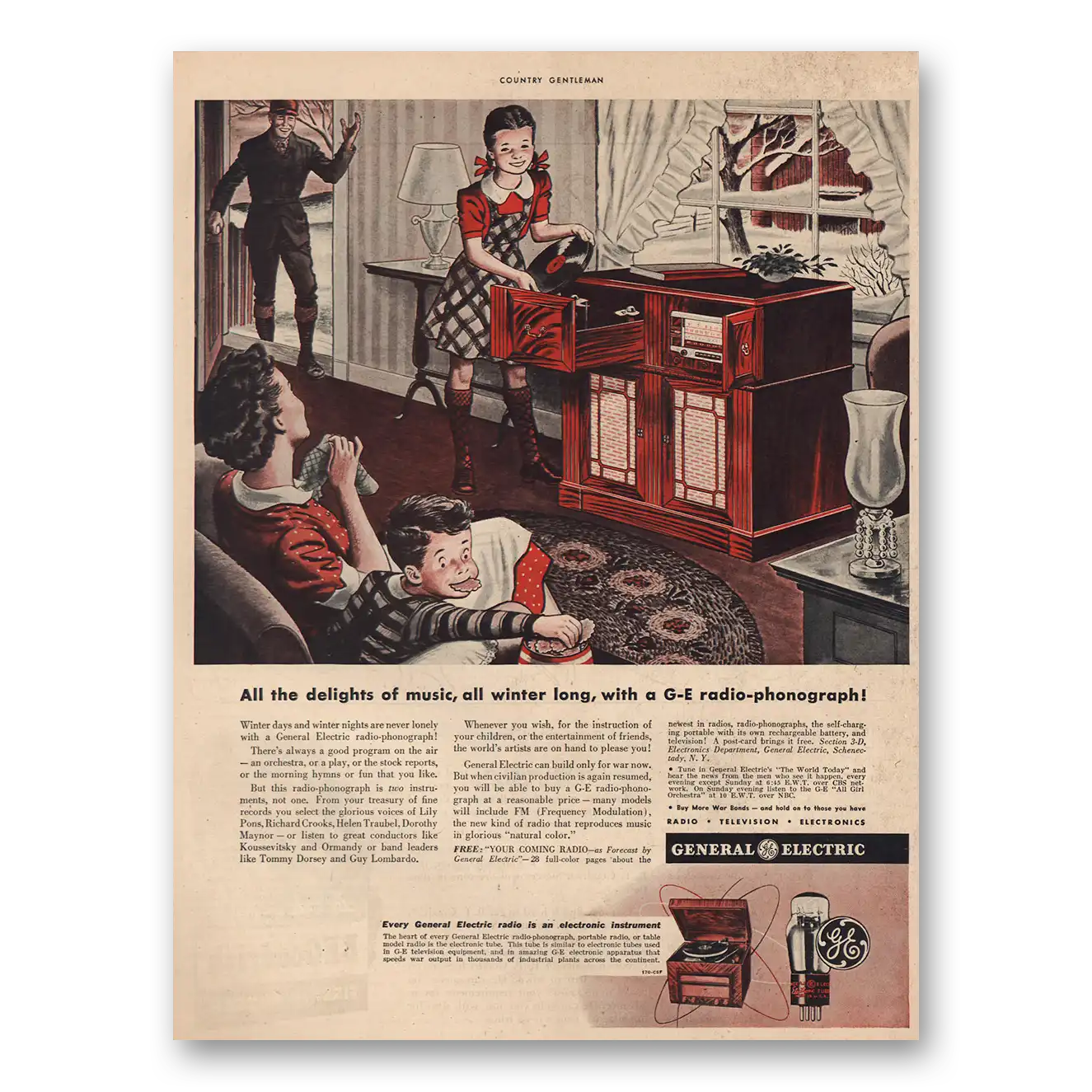 1944 General Electric Radio Delights of Music Vintage Magazine Print Ad