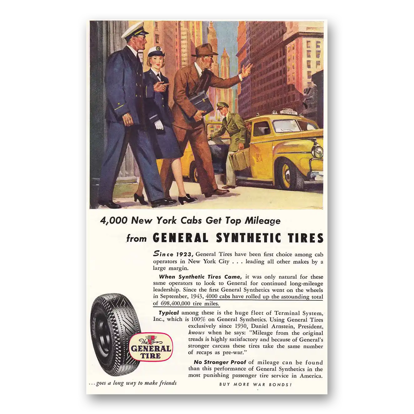 1944 General Tire New York Cabs Military Vintage Magazine Print Ad