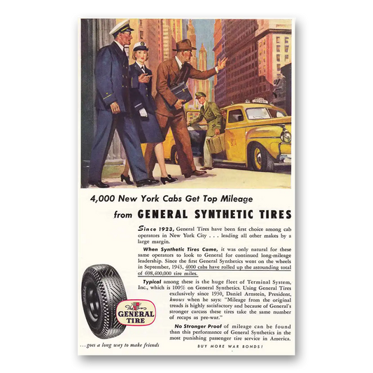 1944 General Tire New York Cabs Military Vintage Magazine Print Ad