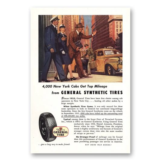 1944 General Tire New York Cabs Get Top Mileage Vintage Magazine Print Ad