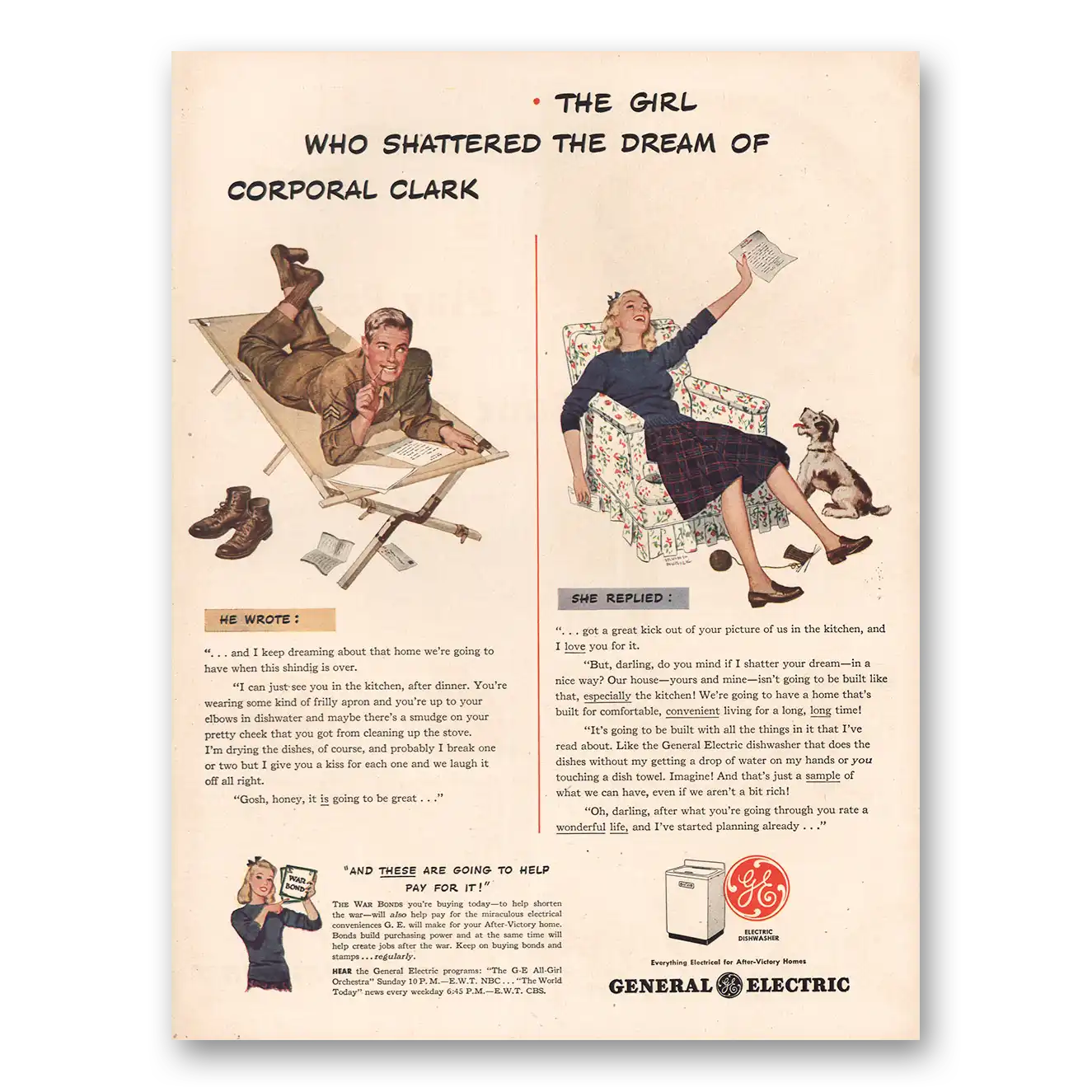 1944 General Electric Corporal Clark Vintage Magazine Print Ad