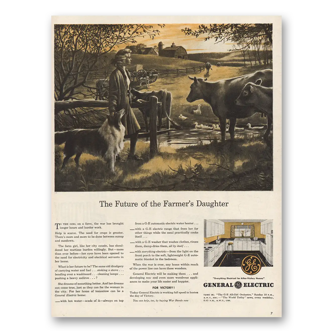 1944 General Electric Farmers Daughter Vintage Magazine Print Ad