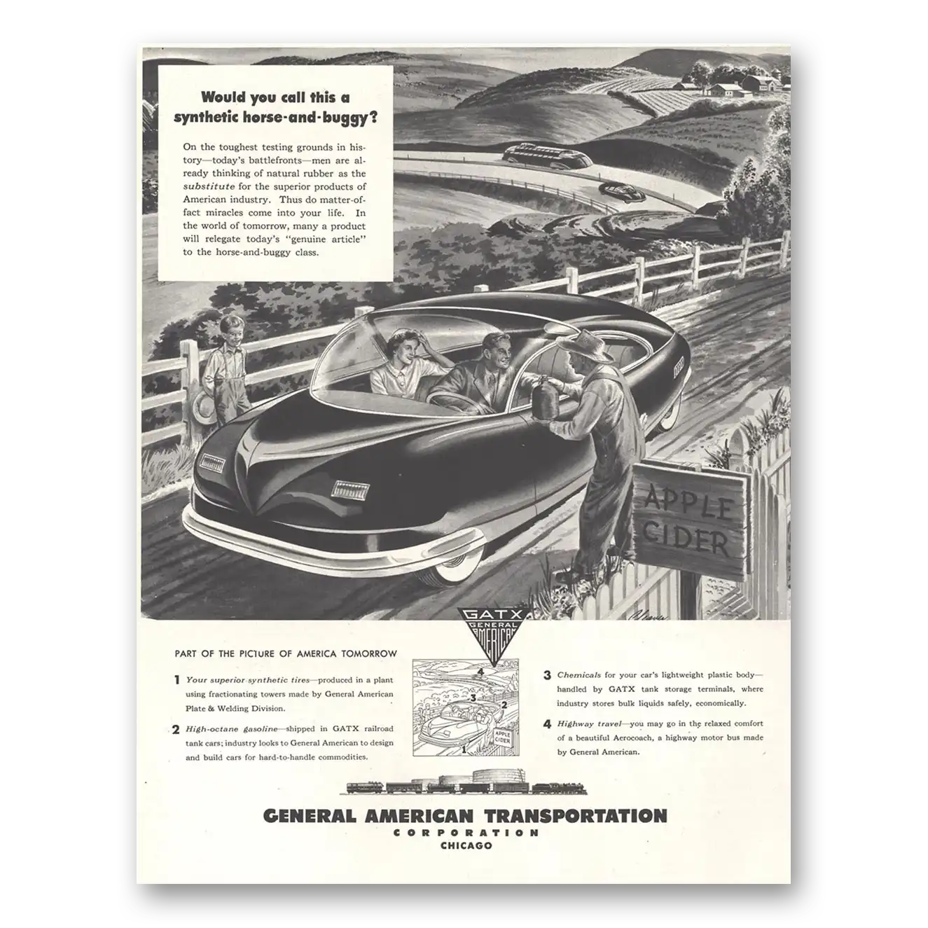 1944 General American Transportation GATX Synthetic Horse and Buggy Vintage Magazine Print Ad