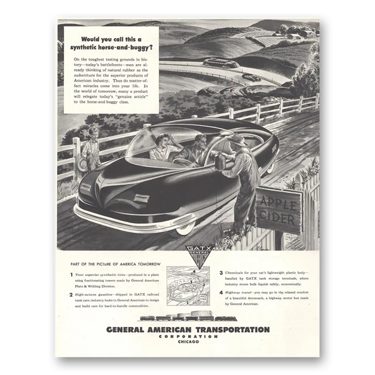 1944 General American Transportation GATX Synthetic Horse and Buggy Vintage Magazine Print Ad