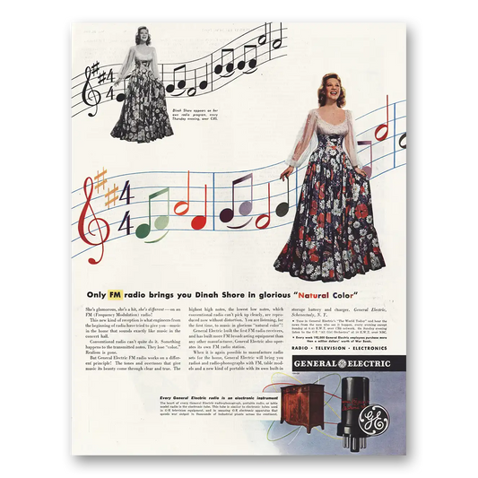 1944 General Electric Radio Dinah Shore In Glorious Natural Color Vintage Magazine Print Ad