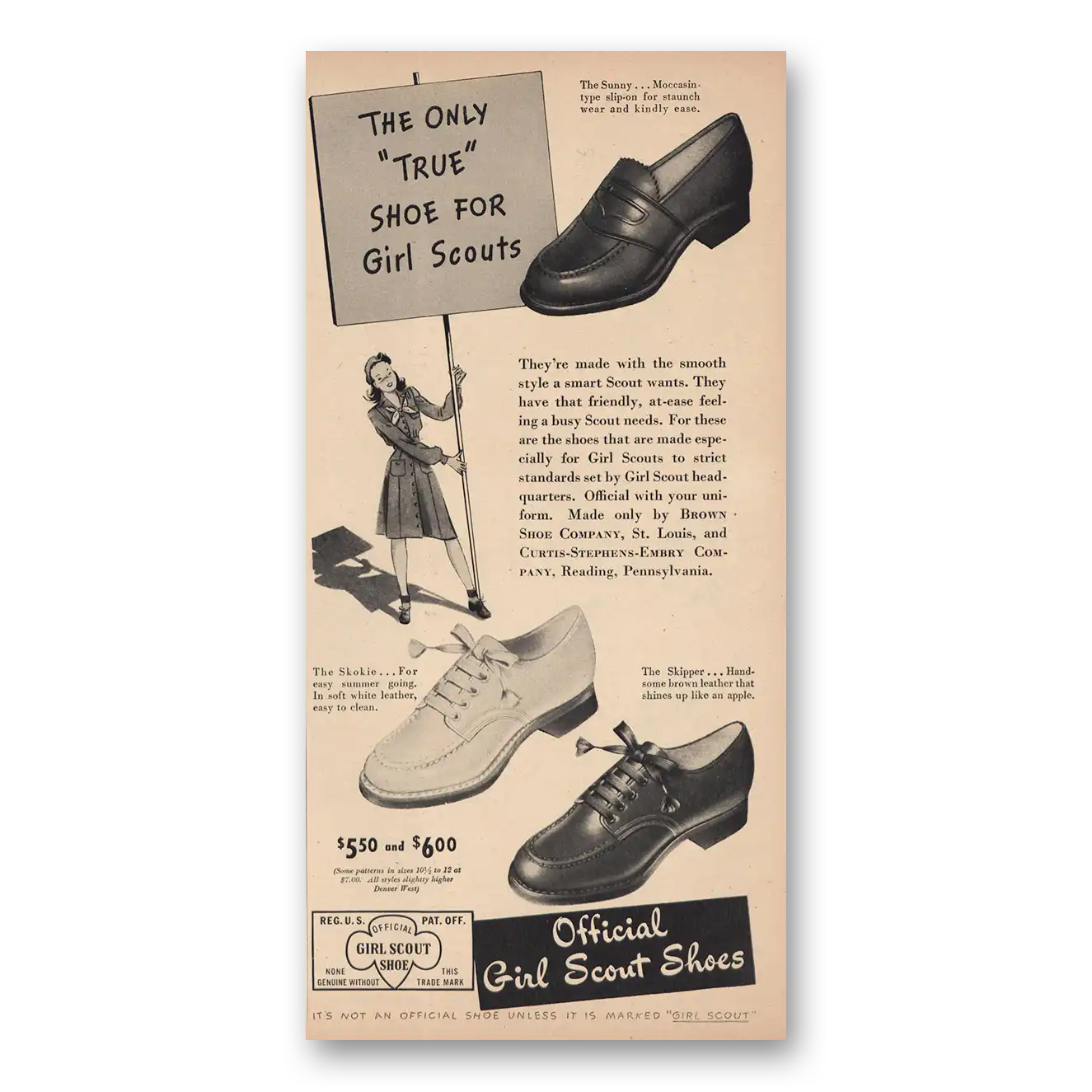 1944 Girl Scout Shop Only True Shoe Vintage Magazine Print Ad