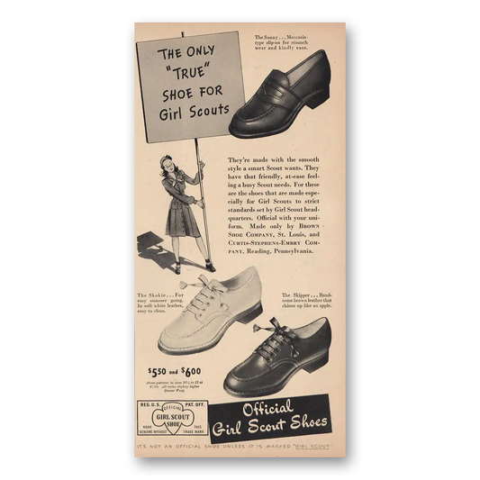 1944 Girl Scout Shop Only True Shoe Vintage Magazine Print Ad