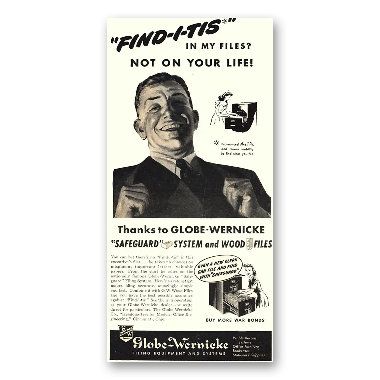 1944 Globe Wernicke Safeguard System and Wood Files Vintage Magazine Print Ad