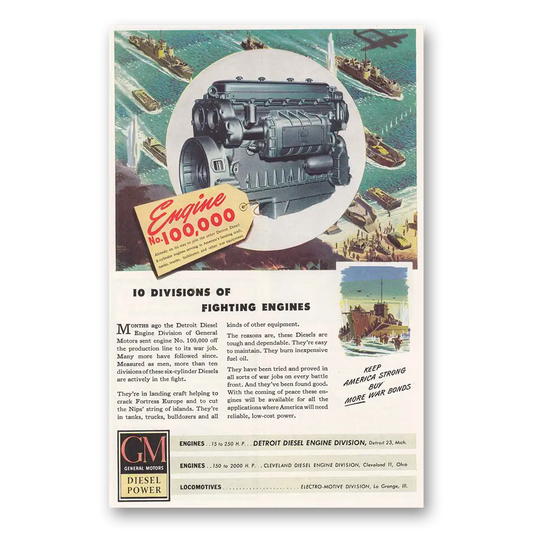 1944 GM Diesel Power Wartime 10 Divisions of Fighting Vintage Magazine Print Ad